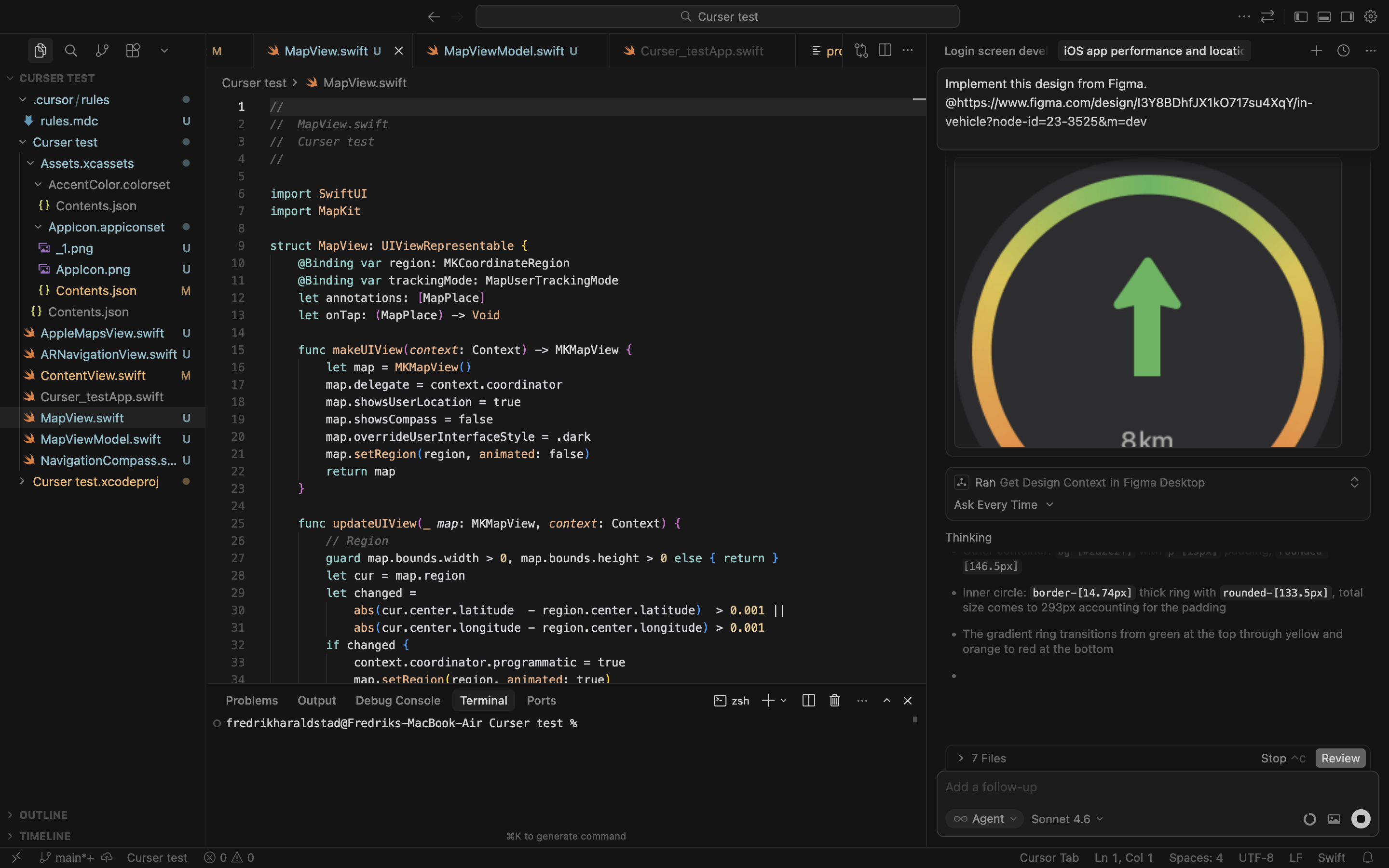 Cursor connected to Xcode with SwiftUI code